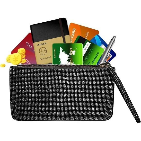 ❤️Crystal Zipper Change Purse Rhinestone Wallet Double-sided crystal diamond Zip - Picture 2 of 8